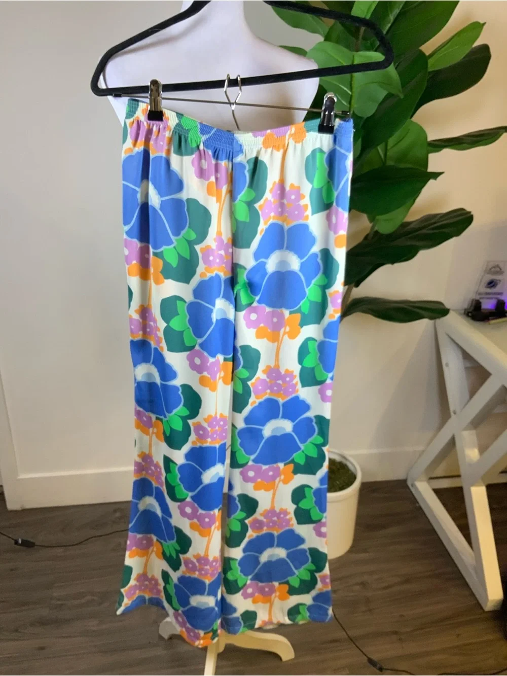Zara Floral Wide-Leg Pants - Blue, Green & Orange